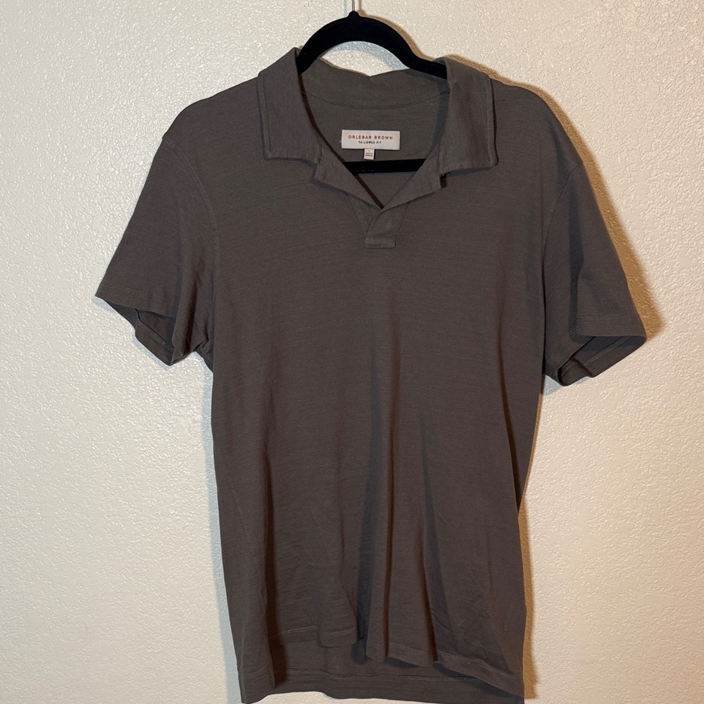 Olebar Brown Gray Tailored Fit Cotton Polo Shirt Size Large Business Casual